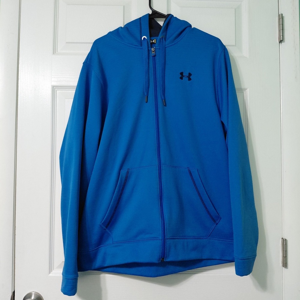 Under Armour Hoodie Mens Large Logo Fleece Pullover Sweatshirt Loose Blue